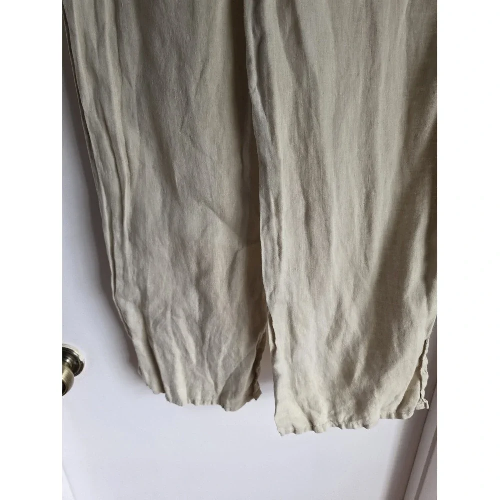 Zara Linen Pants Women S Beige Solid Casual Straight Trousers Minimalist